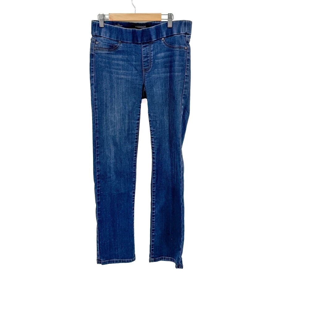 Liverpool Jeans Women 8/29 Blue The Straight Pull-On Mid-Rise Dark Wash Denim